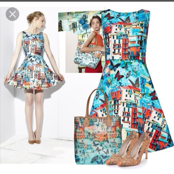 Alice and Olivia butterfly double pleated structured dress - Picture 4 of 4